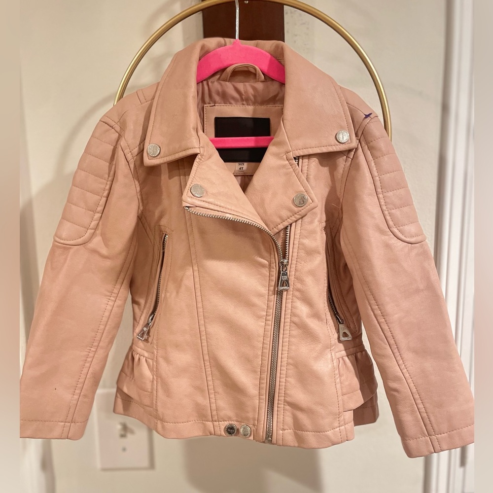 Urban Republic Girls' Blush Pink Faux Leather Moto Jacket